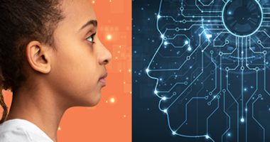 a girl facing a robot side to side