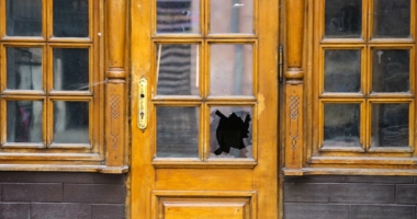 Broken window on a door