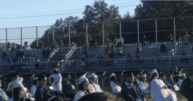 High school graduation at football stadium